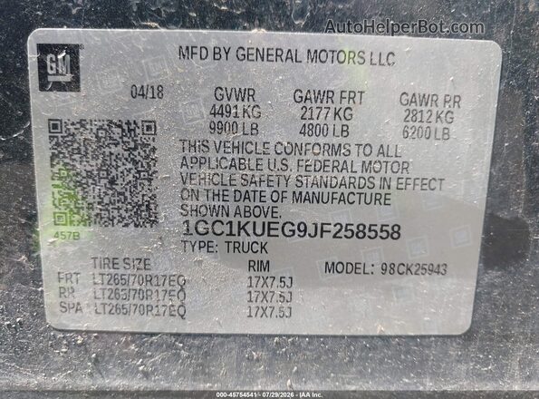 1GC1KUEG9JF258558 2018 CHEVROLET SILVERADO Black Вид підкапотного простору