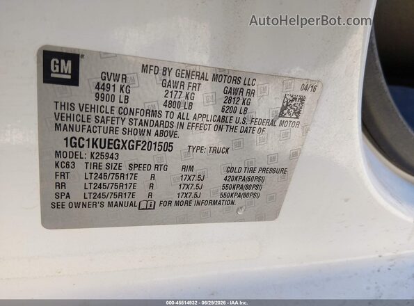 1GC1KUEGXGF201505 2016 CHEVROLET SILVERADO Белый Вид подкапотного пространства