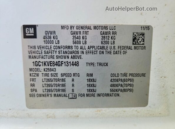 1GC1KVE84GF131448 2016 CHEVROLET SILVERADO White Շարժիչի բաժամունքի տեսք