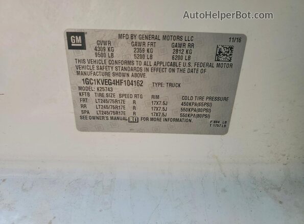 1GC1KVEG4HF104162 2017 CHEVROLET SILVERADO White Widok komory silnika