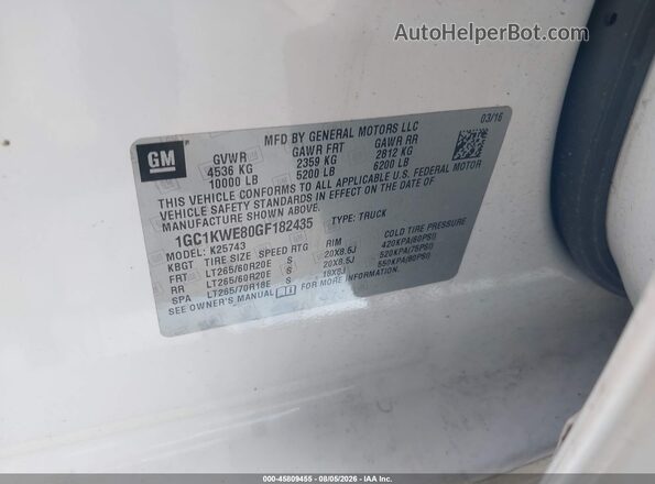 1GC1KWE80GF182435 2016 CHEVROLET SILVERADO White Widok komory silnika