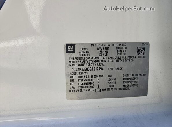 1GC1KWE83GF212494 2016 CHEVROLET SILVERADO White ძრავის განყოფილების ხედი