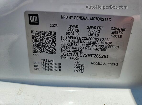 1GC1WLE72RF265281 2024 CHEVROLET SILVERADO Белый Вид наклейки с VIN-кодом
