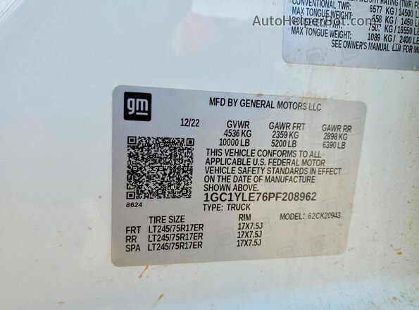 1GC1YLE76PF208962 2023 CHEVROLET SILVERADO White 