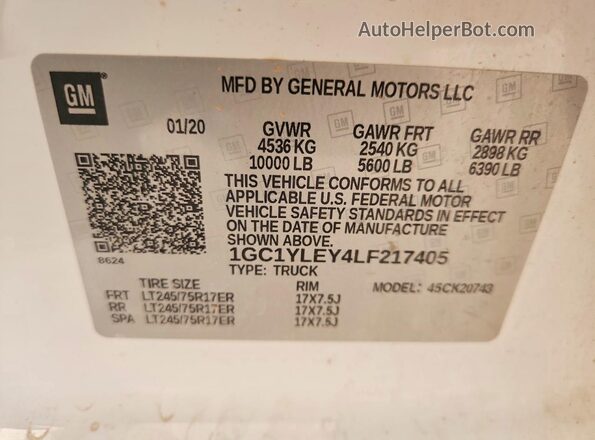 1GC1YLEY4LF217405 2020 CHEVROLET SILVERADO White ძრავის განყოფილების ხედი