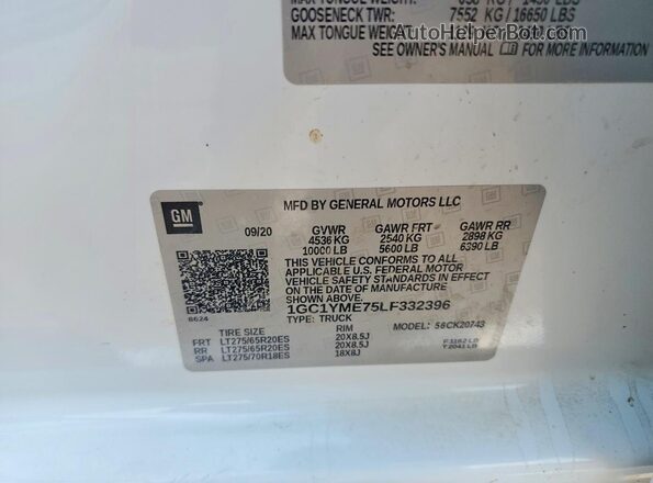 1GC1YME75LF332396 2020 CHEVROLET SILVERADO White ძრავის განყოფილების ხედი