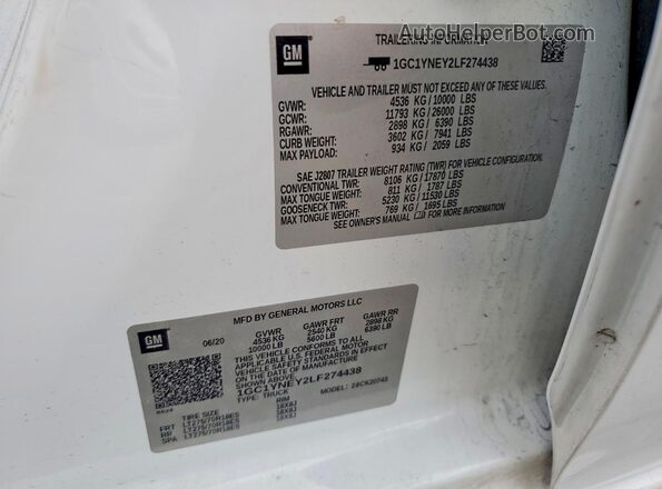 1GC1YNEY2LF274438 2020 CHEVROLET SILVERADO White Вид підкапотного простору