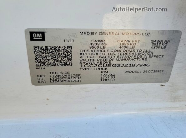1GC2CUEG2JZ187946 2018 CHEVROLET SILVERADO White Շարժիչի բաժամունքի տեսք