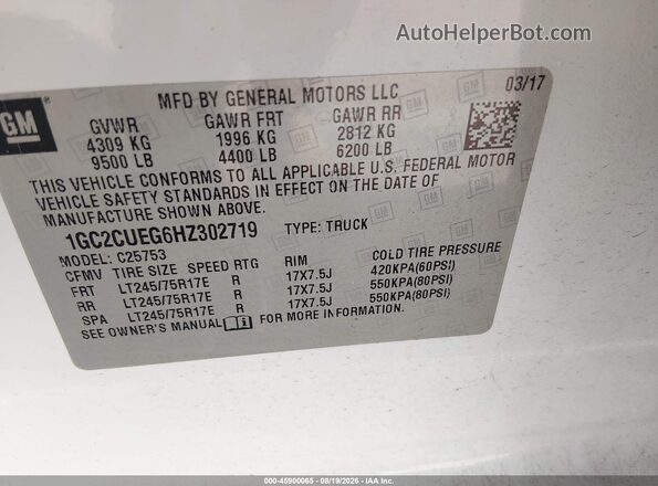 1GC2CUEG6HZ302719 2017 CHEVROLET SILVERADO White Շարժիչի բաժամունքի տեսք