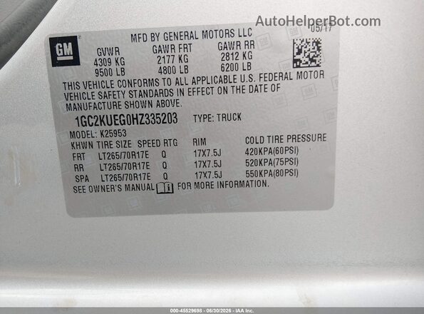 1GC2KUEG0HZ335203 2017 CHEVROLET SILVERADO Silver Widok komory silnika