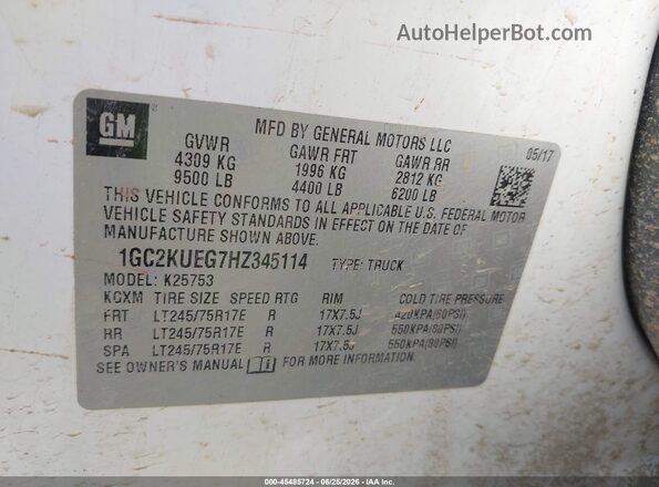 1GC2KUEG7HZ345114 2017 CHEVROLET SILVERADO White Widok komory silnika