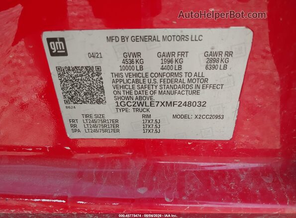 1GC2WLE7XMF248032 2021 CHEVROLET SILVERADO Red Вид підкапотного простору