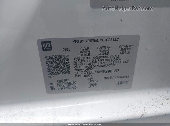1GC2YLE7XMF298357 2021 CHEVROLET SILVERADO White Widok komory silnika