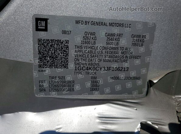 1GC4K0CY3JF106213 2018 CHEVROLET SILVERADO Gray ძრავის განყოფილების ხედი