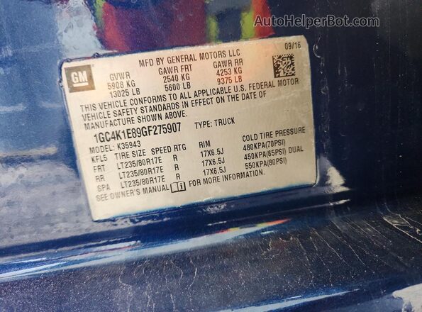 1GC4K1E89GF275907 2016 CHEVROLET SILVERADO Blue Շարժիչի բաժամունքի տեսք