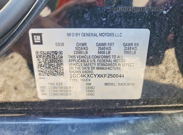 1GC4KXCYXKF250044 2019 CHEVROLET SILVERADO Black ძრავის განყოფილების ხედი