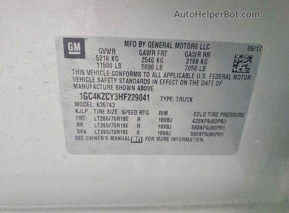 1GC4KZCY3HF229041 2017 CHEVROLET SILVERADO Silver 