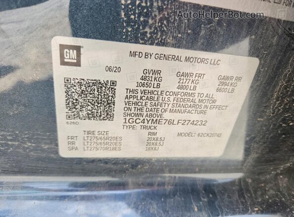 1GC4YME76LF274232 2020 CHEVROLET SILVERADO Угольный Вид подкапотного пространства