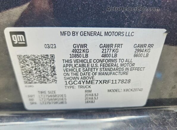 1GC4YME7XRF117828 2024 CHEVROLET SILVERADO Black Вид підкапотного простору
