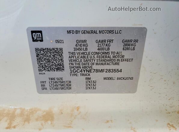 1GC4YNE78MF283554 2021 CHEVROLET SILVERADO White Widok komory silnika