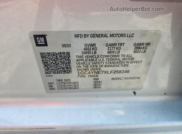 1GC4YNE7XLF258346 2020 CHEVROLET SILVERADO Silver Շարժիչի բաժամունքի տեսք