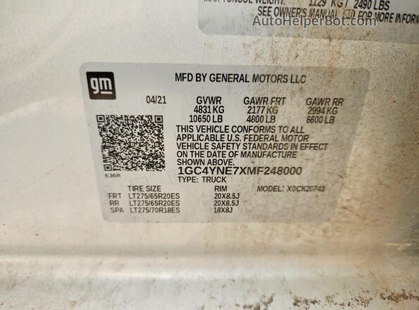 1GC4YNE7XMF248000 2021 CHEVROLET SILVERADO White Widok komory silnika
