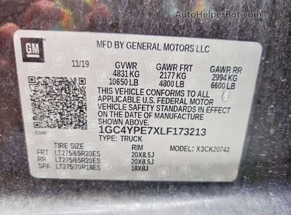 1GC4YPE7XLF173213 2020 CHEVROLET SILVERADO Charcoal Շարժիչի բաժամունքի տեսք