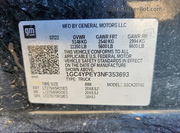 1GC4YPEY3NF353693 2022 CHEVROLET SILVERADO Черный Вид подкапотного пространства
