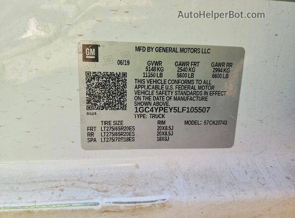 1GC4YPEY5LF105507 2020 CHEVROLET SILVERADO White Vista del compartimento del motor
