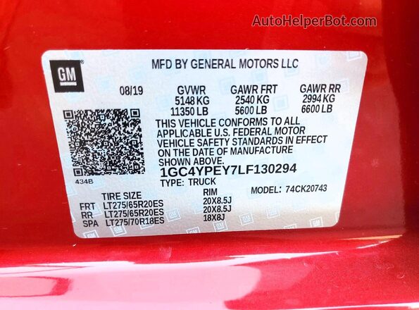 1GC4YPEY7LF130294 2020 CHEVROLET SILVERADO Red ძრავის განყოფილების ხედი
