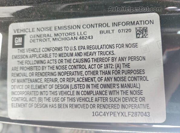 1GC4YPEYXLF287043 2020 CHEVROLET SILVERADO Black Widok komory silnika