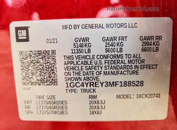 1GC4YREY3MF188528 2021 CHEVROLET SILVERADO Burgundy Вид підкапотного простору
