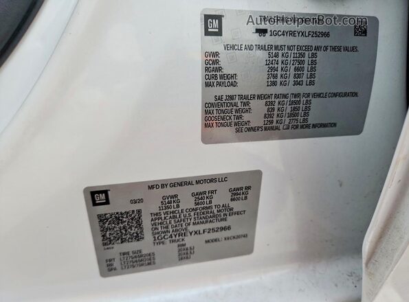 1GC4YREYXLF252966 2020 CHEVROLET SILVERADO White Widok naklejki z numerem VIN