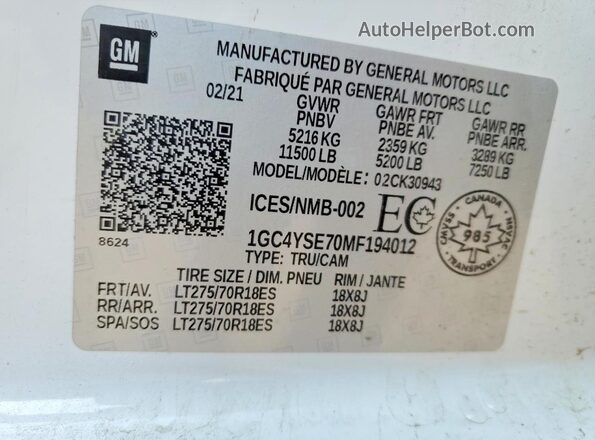 1GC4YSE70MF194012 2021 CHEVROLET SILVERADO White ძრავის განყოფილების ხედი