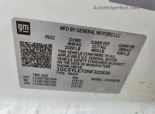 1GC5YLE72NF322830 2022 CHEVROLET SILVERADO Белый Вид подкапотного пространства