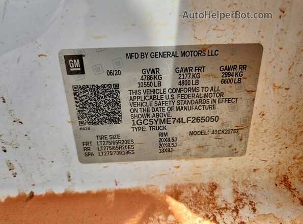 1GC5YME74LF265050 2020 CHEVROLET SILVERADO Белый Вид наклейки с VIN-кодом