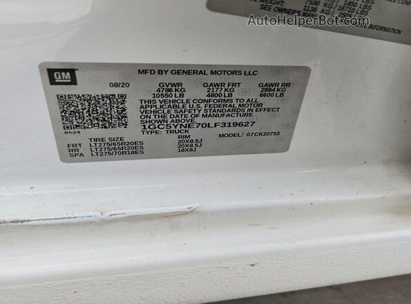 1GC5YNE70LF319627 2020 CHEVROLET SILVERADO Белый Вид подкапотного пространства