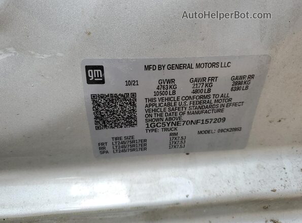 1GC5YNE70NF157209 2022 CHEVROLET SILVERADO Silver ძრავის განყოფილების ხედი