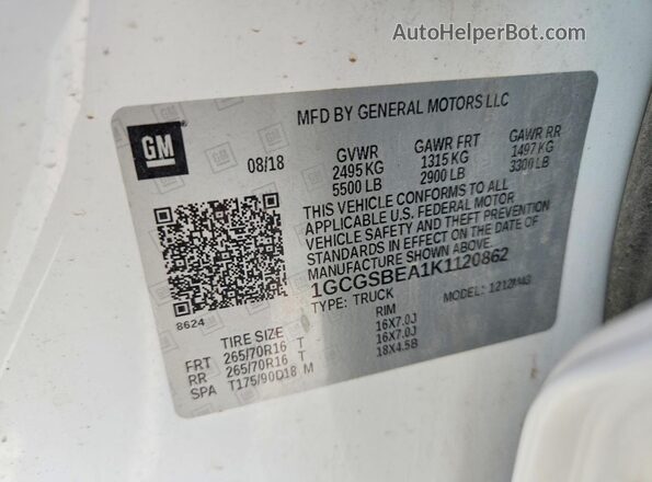 1GCGSBEA1K1120862 2019 CHEVROLET COLORADO White Вид підкапотного простору