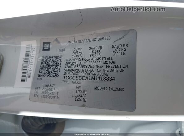 1GCGSBEA1M1113834 2021 CHEVROLET COLORADO White Widok komory silnika