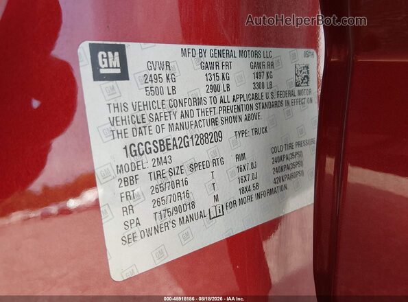 1GCGSBEA2G1288209 2016 CHEVROLET COLORADO Red Widok komory silnika