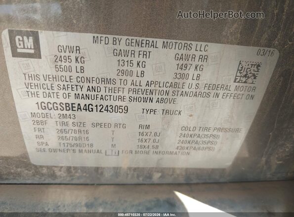 1GCGSBEA4G1243059 2016 CHEVROLET COLORADO Коричневый Вид подкапотного пространства