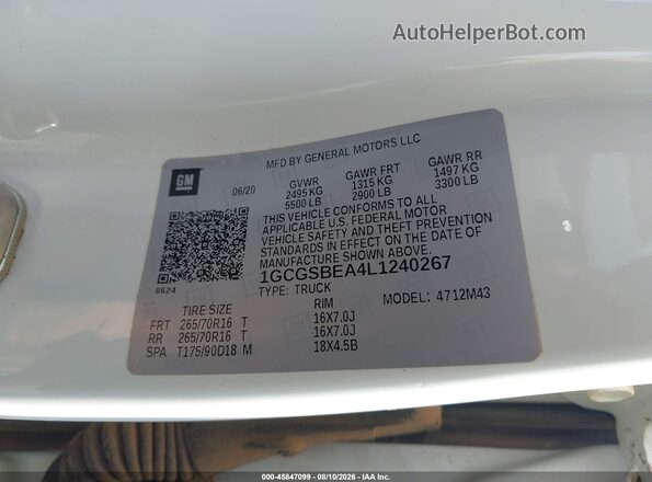 1GCGSBEA4L1240267 2020 CHEVROLET COLORADO White Widok komory silnika