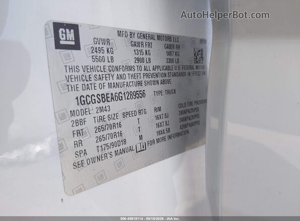 1GCGSBEA6G1289556 2016 CHEVROLET COLORADO White Widok komory silnika