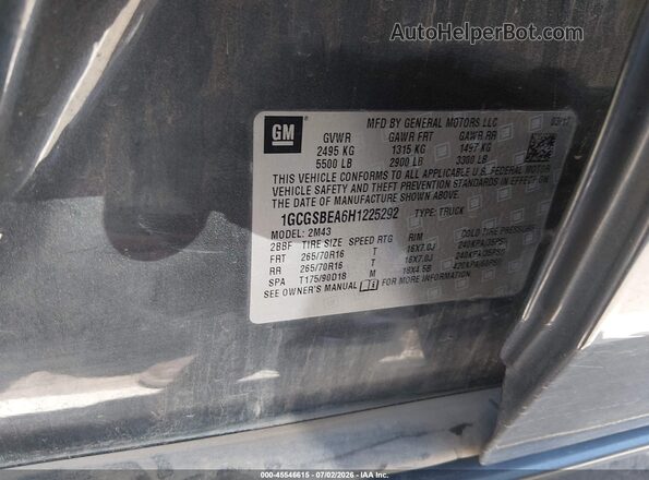 1GCGSBEA6H1225292 2017 CHEVROLET COLORADO Gray ძრავის განყოფილების ხედი