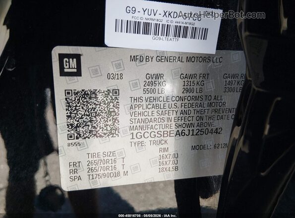 1GCGSBEA6J1250442 2018 CHEVROLET COLORADO Black ძრავის განყოფილების ხედი