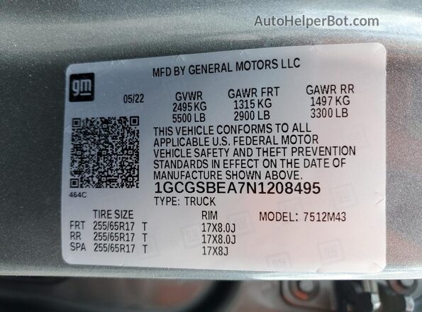1GCGSBEA7N1208495 2022 CHEVROLET COLORADO Gray Widok komory silnika