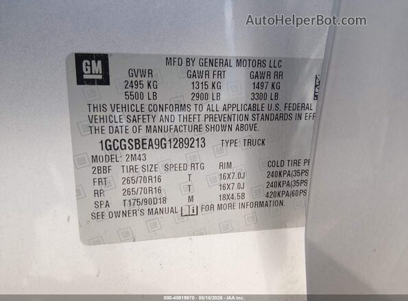 1GCGSBEA9G1289213 2016 CHEVROLET COLORADO Silver Widok komory silnika