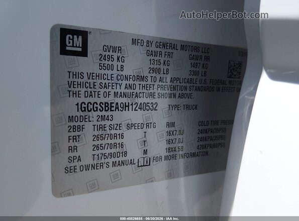 1GCGSBEA9H1240532 2017 CHEVROLET COLORADO White Vista del compartimento del motor
