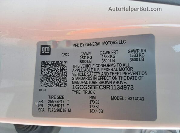 1GCGSBEC9R1134973 2024 CHEVROLET COLORADO White Widok komory silnika